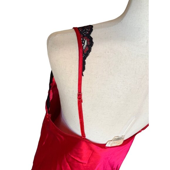 Vintage Inner Most 80s Nightgown Sears Satin Lace Red Black Long Slit Skirt Sz L - Picture 6 of 15